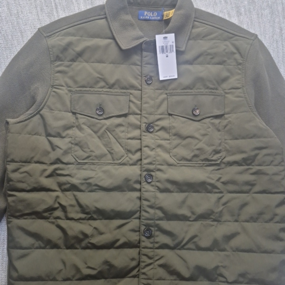 Ralph Lauren Olive Quilted Button-Front Puffer Jacket